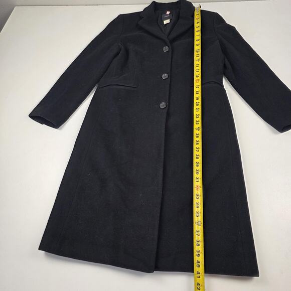 J Crew Long Coat Womens 8 Black Wool Cashmere Blend 3 Button Notch Lapel Lined - Picture 2 of 9